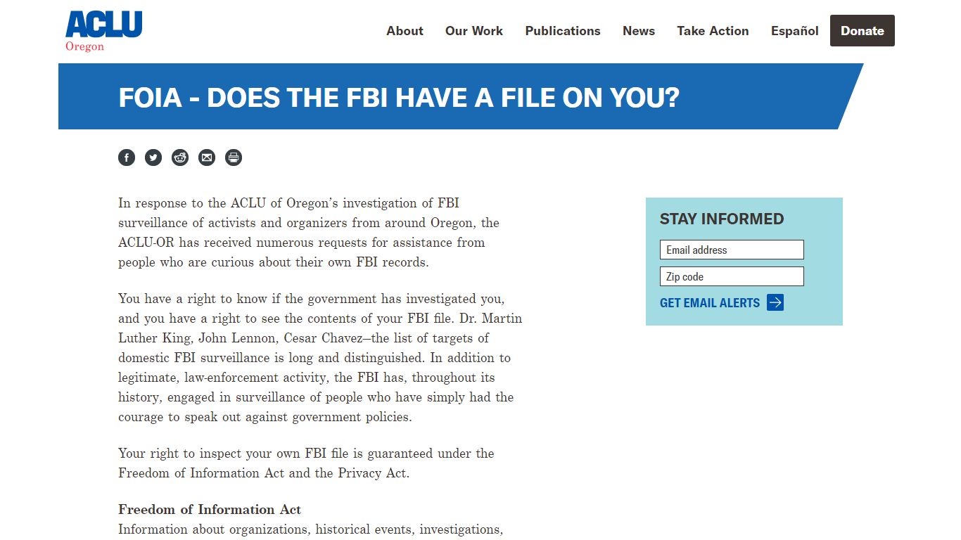 FOIA - Does the FBI have a file on you? | ACLU of Oregon